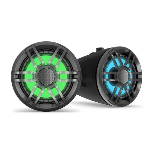 Fusion® XS Series Marine Wake Tower Speakers, 6.5" 200-Watt Sports Black Marine Wake Tower Speaker with RGB LED Lighting