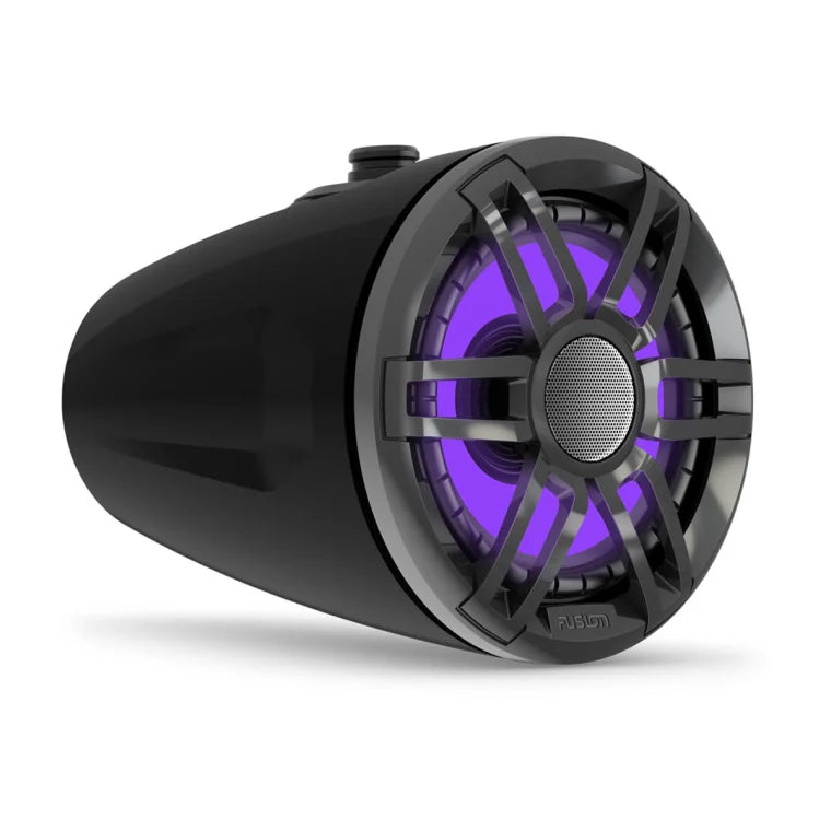 Fusion® XS Series Marine Wake Tower Speakers, 6.5" 200-Watt Sports Black Marine Wake Tower Speaker with RGB LED Lighting